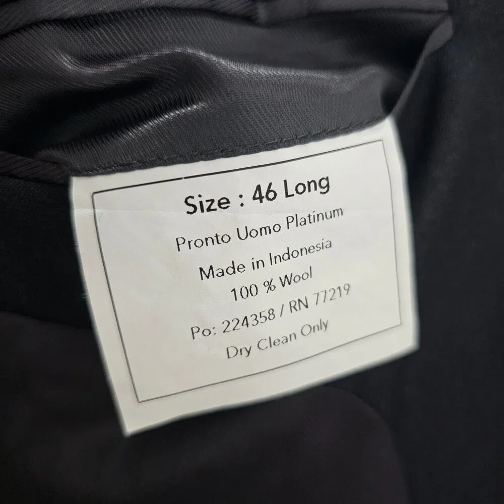 Pronto Uomo 46L Gray Solid 2-Button Sport Coat Blazer Jacket T742
